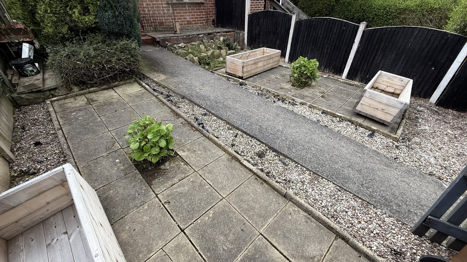 Garden path and raised beds