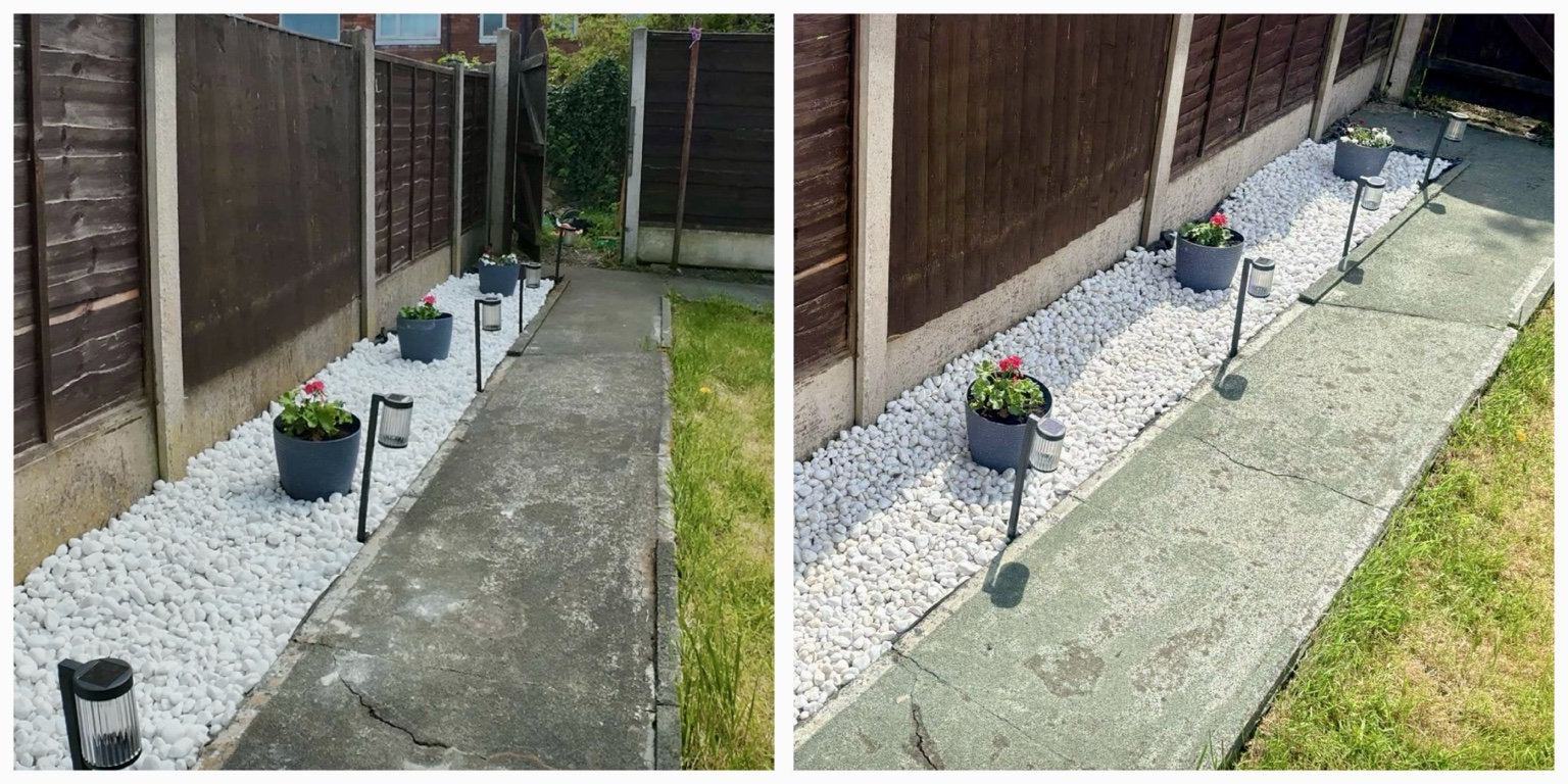 Decorative stone border — before and after