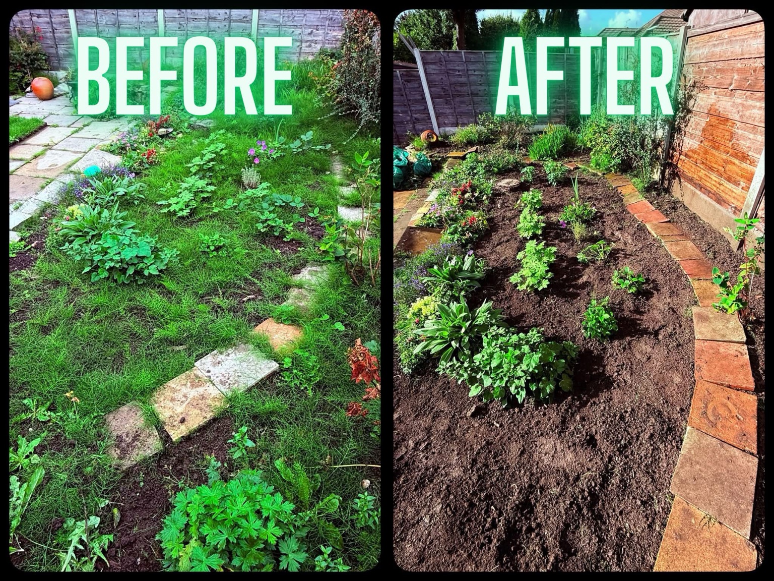 Garden border before and after maintenance